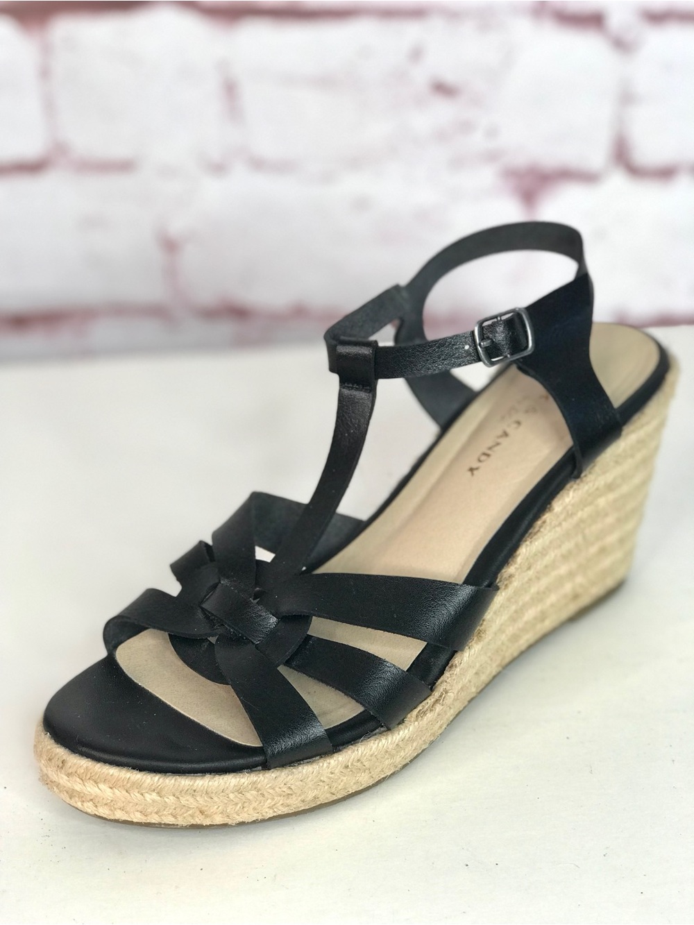 ROCK & CANDY Fola Espadrille Jute Wrapped Wedge Sandals 8.5 Black faux leather - Picture 16 of 16